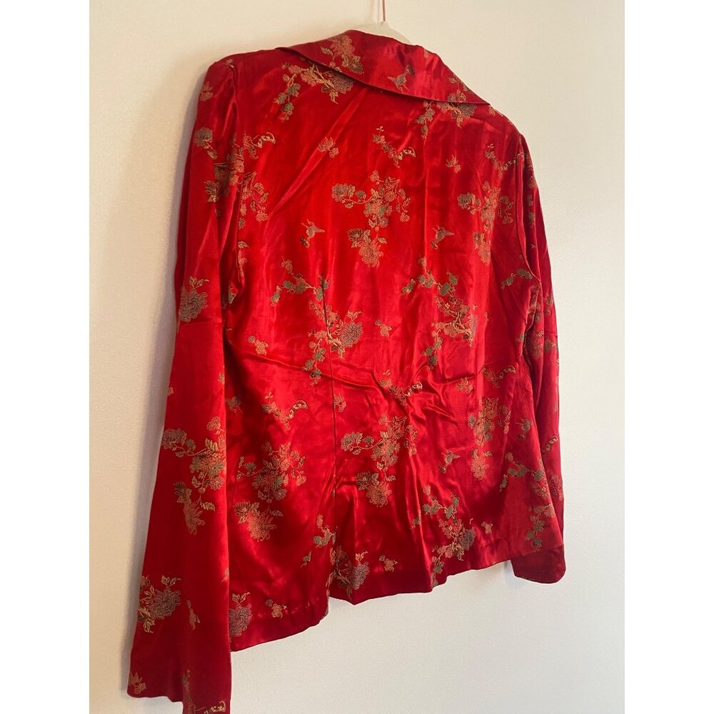 Vintage Red Satin Asian-inspired Floral Print Jacket Women’s L - Picture 2 of 5